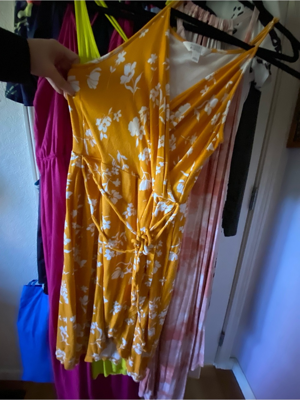Market & Spruce Mustard Yellow Floral Midi Wrap Dress